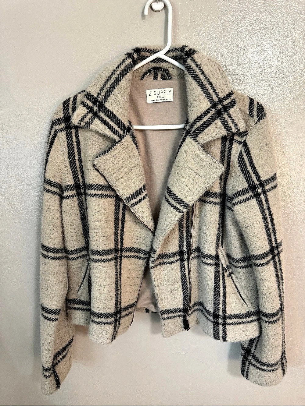Z Supply Wakefield Plaid Jacket Beige & Black Small